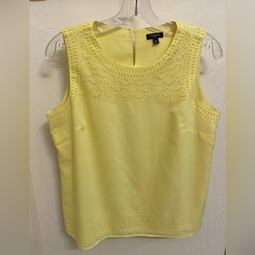 Talbots 10P Yellow Eyelet Trim Sleeveless Cotton Top